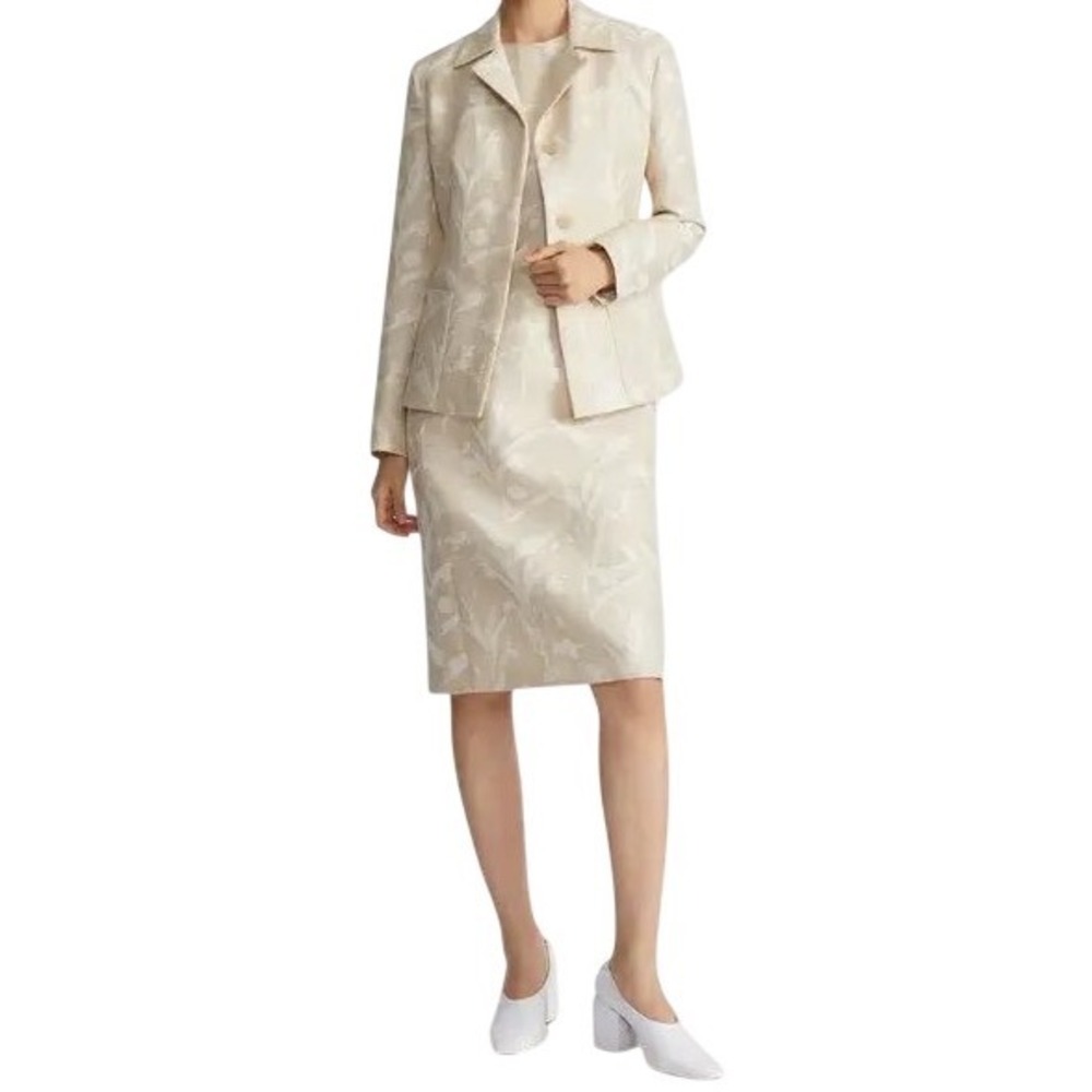 Lafayette 148 Eco Flora Jacquard Cotton Silk Sheath Dress & Blazer Suit Set 14